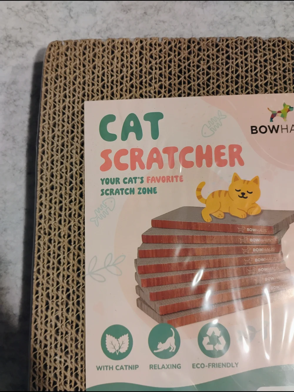 Bowhaus Brown Cat Scratcher — Corrugated Cardboard Scratch Pad with Catnip